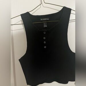 Black cropped henley tank top